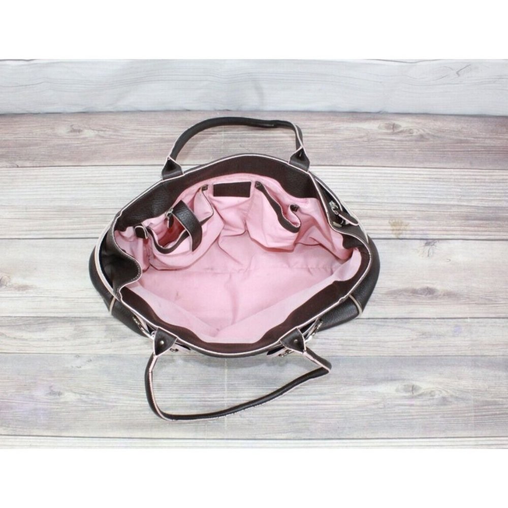 Cole Haan Brown Pebbled Leather Pink Lined Double Handle Tote Shoulder Bag - Picture 5 of 9
